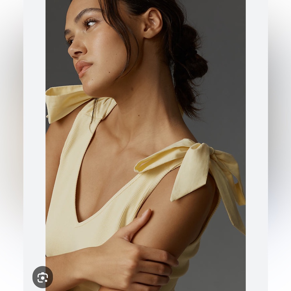 NWT Anthropologie Maeve Yellow Tie-Shoulder V-Neck Ribbed Tank, S